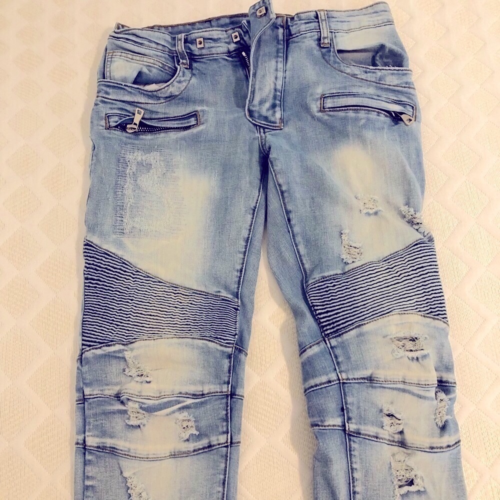Balmain Washed Denim Biker Jeans